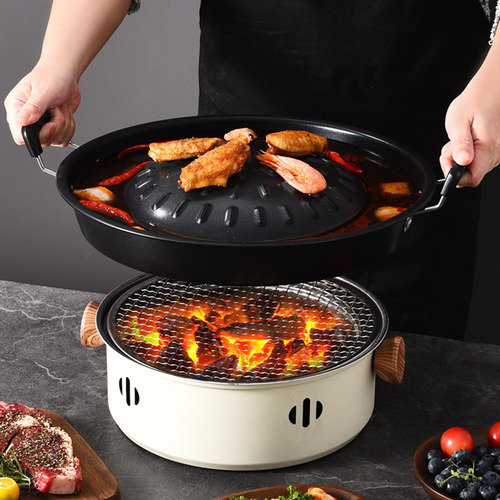 Panela Coreana Tailandesa Para Churrasco, Grelha Preto 35cm