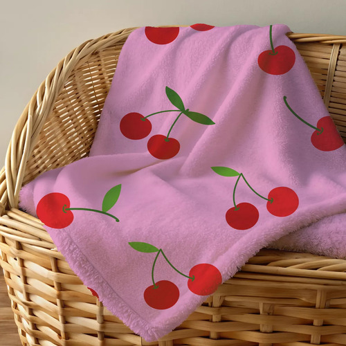 Manta Con Sherpa Borrega Moderna Frazada Matrimonial Gruesa Color Cherries Diseño de la tela Polar con Sherpa borrega
