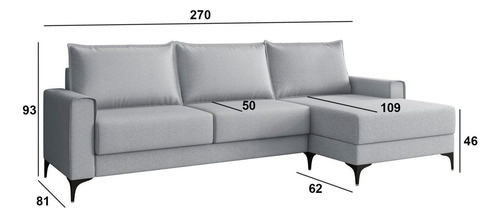 Estofado 3 Lugares Chaise Lado Direito Cinza Jc