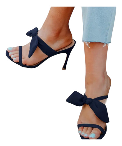 Sandalias Tacon Aguja Azul Terciopelo 24.5 Cms Casual Moda