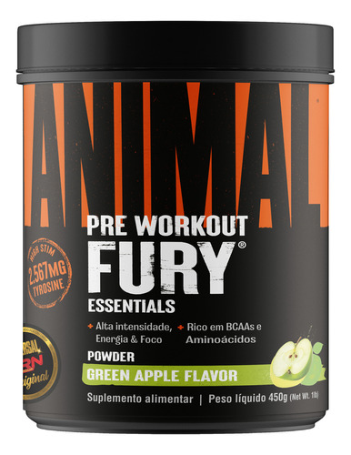 Suplemento em Pó Animal Fury Pre-workout 450g  Universal Nutrition Maçã verde