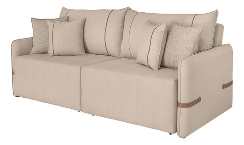 Sofá Cama Retrátil 160cm Essence D05 Linho Bege/camel Cor Creme