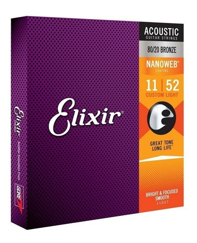 Encordoamento Elixir 011 Nanoweb Corda Violão Bronze 0,11