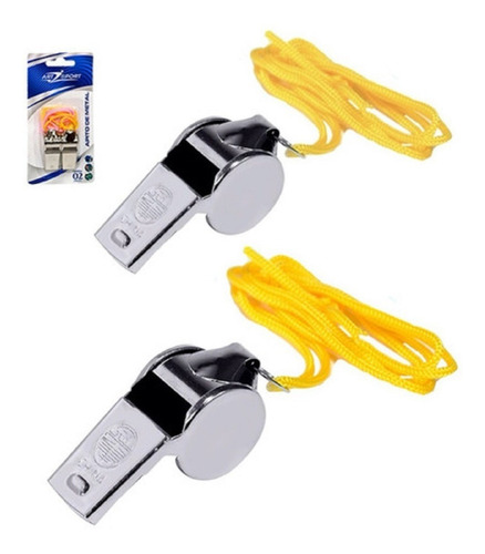 Apito De Metal Profissional Com Cordão - 2 Unidades