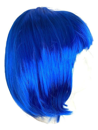 Peruca Curta Sintética Com Franja Azul Royal Lisa 25cm