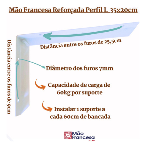 Mão Francesa Reforçada Perfil 35x20 24pcs Cantoneira Suporte
