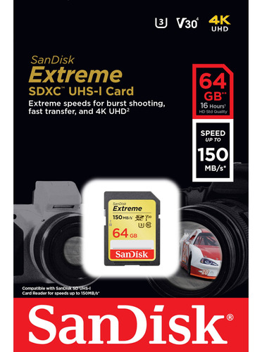Cartao Memoria Sandisk Extreme Sd 64gb 150mb/s Cl 10 4k Sdxc