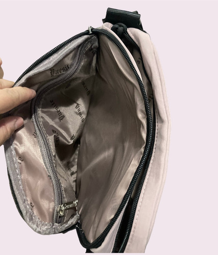 Bandolera Bolsa, Con Varios Compartimentos Palo De Rosa Lisa Negro