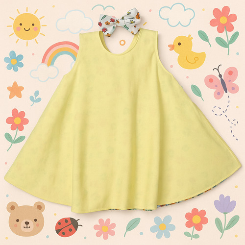 Vestido Infantil Dupla Face 2 Em 1 Com Lacinho