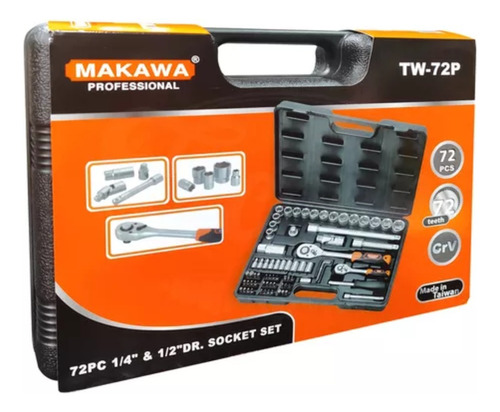 Juego De Dados 72 Pcs 1/4 Y 1/2 Makawa Tw-72p