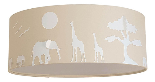 Luminária Plafon Safari Savana Cúpula Tecido Cru 50x15cm