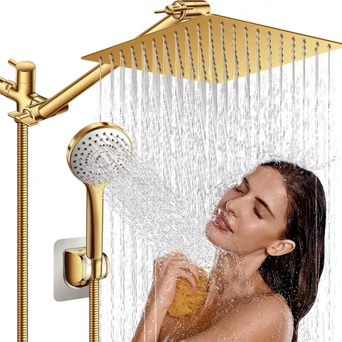 Cabezal de ducha, cabezal de ducha de lluvia de alta presión de 10 pulgadas  con brazo de extensión ajustable de 11 pulgadas y cabezal de ducha de mano