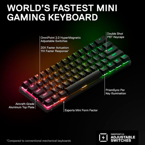 Steelseries Apex Pro Mini Teclado Mecanico Actuation Switch Negro Us (Reacondicionado)