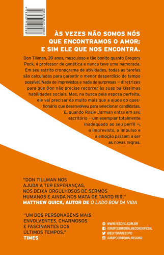 O projeto Rosie, de Simsion, Graeme. O projeto Rosie (1), vol. 1. Editorial Editora Record Ltda., capa mole em português, 2016