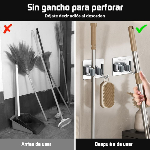 Organizador De Escobas Acero Inoxidable 5pcs Autoadhesivo