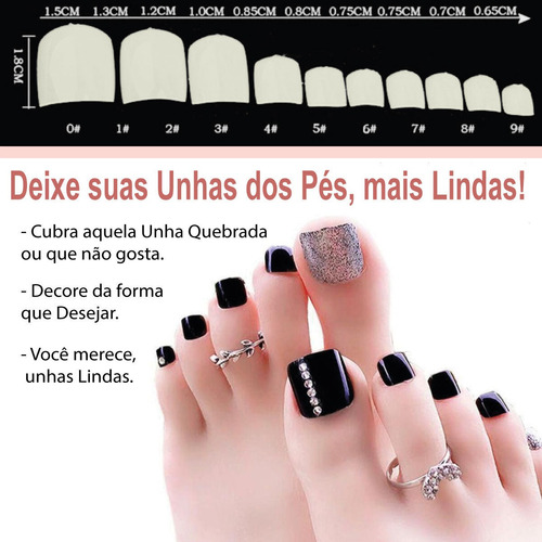 100 Unhas Tips Branco Para Pé P/ Alongamento Cor Transparente