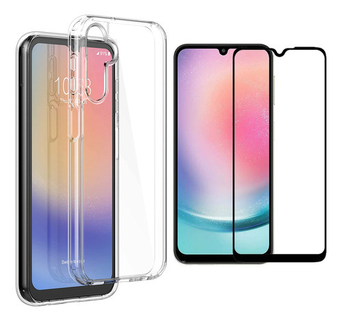 Capa Case Anti Queda Para Samsung Galaxy A24 + Película 9d Cor Transparente Airbag