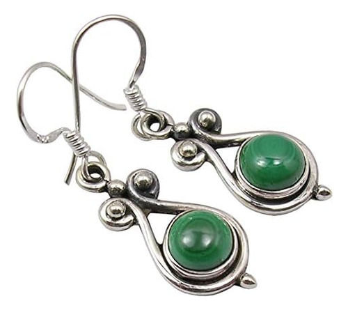 Silverstarjewel 925 Sello Pendientes De Malaquita Verde Natu