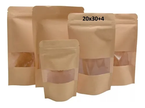 comprar Saco Stand Up Pouch Kraft Embalagem 20x30+4 Com Visor 50 Un