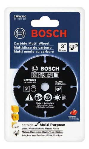 Disco Bosch Expert Carbide 76mm Disco Multipropósito Eje 3/8 Color Negro