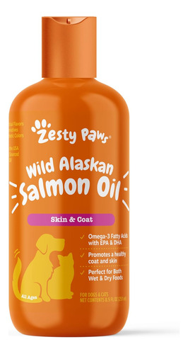 Zesty Paws Aceite Puro Salmon Silvestre Perros Gatos 237 Ml