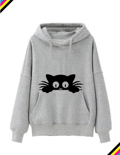 Poleron Estampado Gatito Gato Escondido Cat Moda Mujer