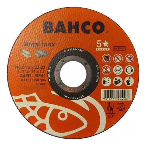 Disco De Corte Amoladora Metal Inox Bahco 115mm 1.6 Mm Bahco