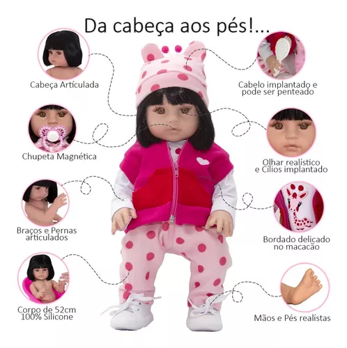 Boneca Bebê Reborn Realista Roupa de Girafinha 100% Silicone