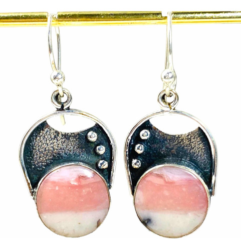 Aros Plata 925 Opalo Rosa Cabujon 100% Natural Aor-098