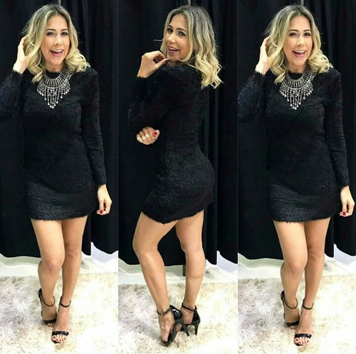 vestido de pelinho manga longa