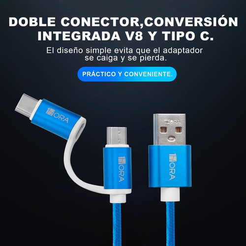 Cable V8+ Type C Carga Rapida Y Sincroniza Datos 1 Metro