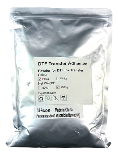 Pegamento Adhesivo En Polvo Fino Poliamida Dtf 1 Kilo Negro Negro