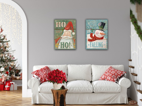 Cuadros Decorativos Navideños Santa Snowman 30x40 2pz