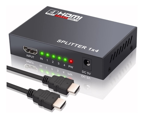 Splitter Hdmi 1*4 Divisor De Señal Amplificador Conecta 4 Tv