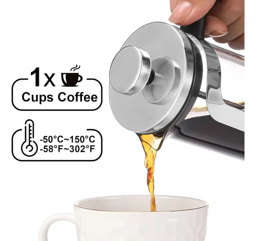 Prensa Francesa Cafetera De Lujo 1 L Acero Inoxidable Vidrio