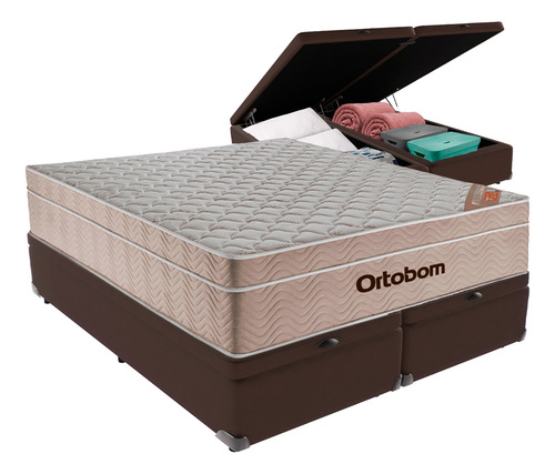 Cama Baú Marrom E Colchão Airtech Springpocket Queen Ortobom