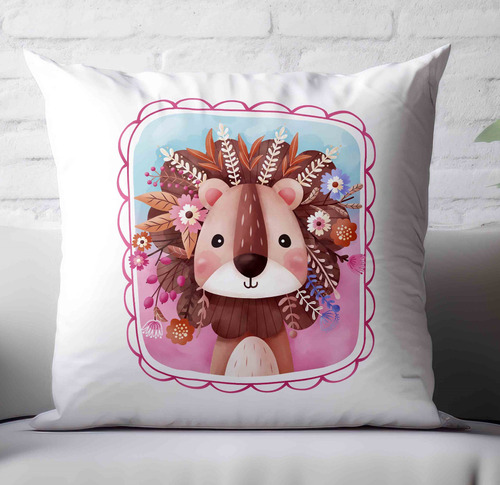Souvenir 5 Almohadas 30x30 Cm Leon Leoncito Floridos Flores