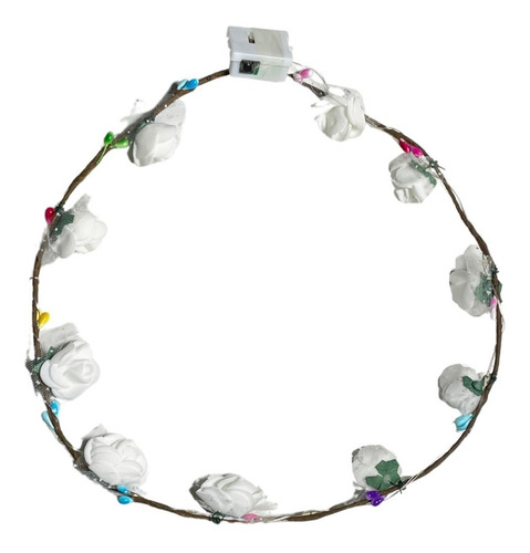 Vincha Flores Hippie Led Luminoso Tiara Corona Hawaiana Color Blanca