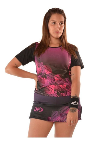 Imagen 3 de 5 de Remera Violeta + Calza Pollera Conjunto Mujer Padel Tenis