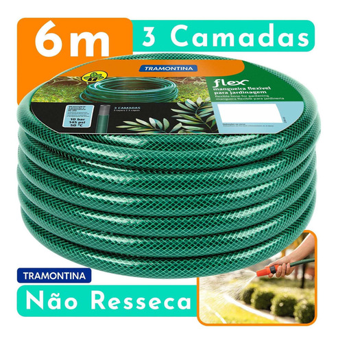 Mangueira Tramontina Flex Pvc Verde Para Jardim 6m 3 Camadas