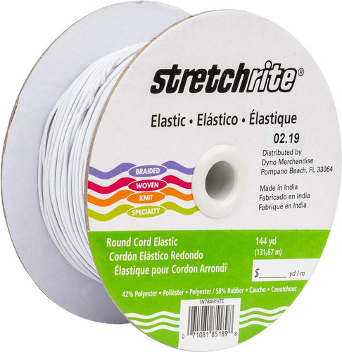 Stretchrite 1n784whte Carrete De Cordón Elástico Redondo Bla