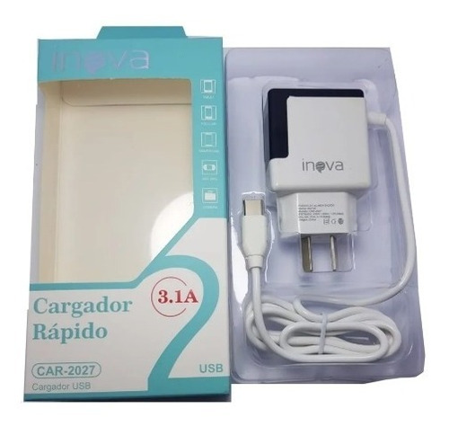 Cargador Celular Carga Rapida Tipo C 3.1a + 2 Usb Inova