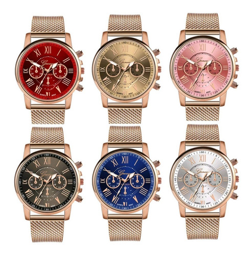 Relógio Feminino Dourado Geneva Diversas Cores + Caixinha