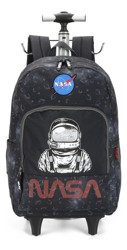 Mochila Com Rodinhas Nasa Astronauta - Luxcel Cor Preto