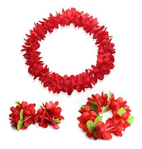 Hawaiian Luau Rojo Flor Leis Jumbo Collares Pulseras Ti04m