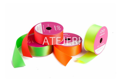 Imagen 3 de 3 de Cinta Raso Fluo N° 3 De 15mm Cordón De Oro X 10 Mts