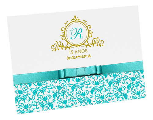 150 Convites 15 Anos - Azul Tiffany - Branco - Personalizado