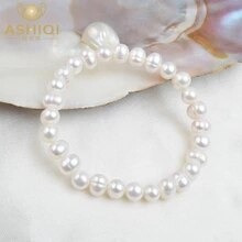 Ashiqi-pulsera De Perlas Blancas Naturales De Agua Dulce Par