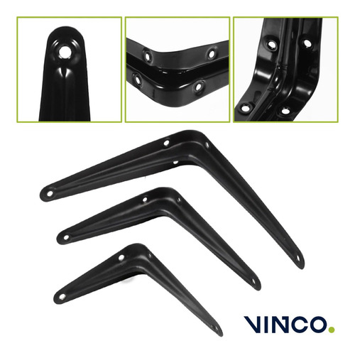 Mensula Soporte Escuadra Para Repisa 25x30cm Negro 2 Piezas