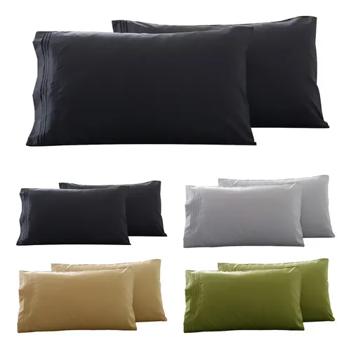 Pack de Fundas para Almohada King Size de Microfibra Doble Cepillado en Negro, 51 x 76 cm